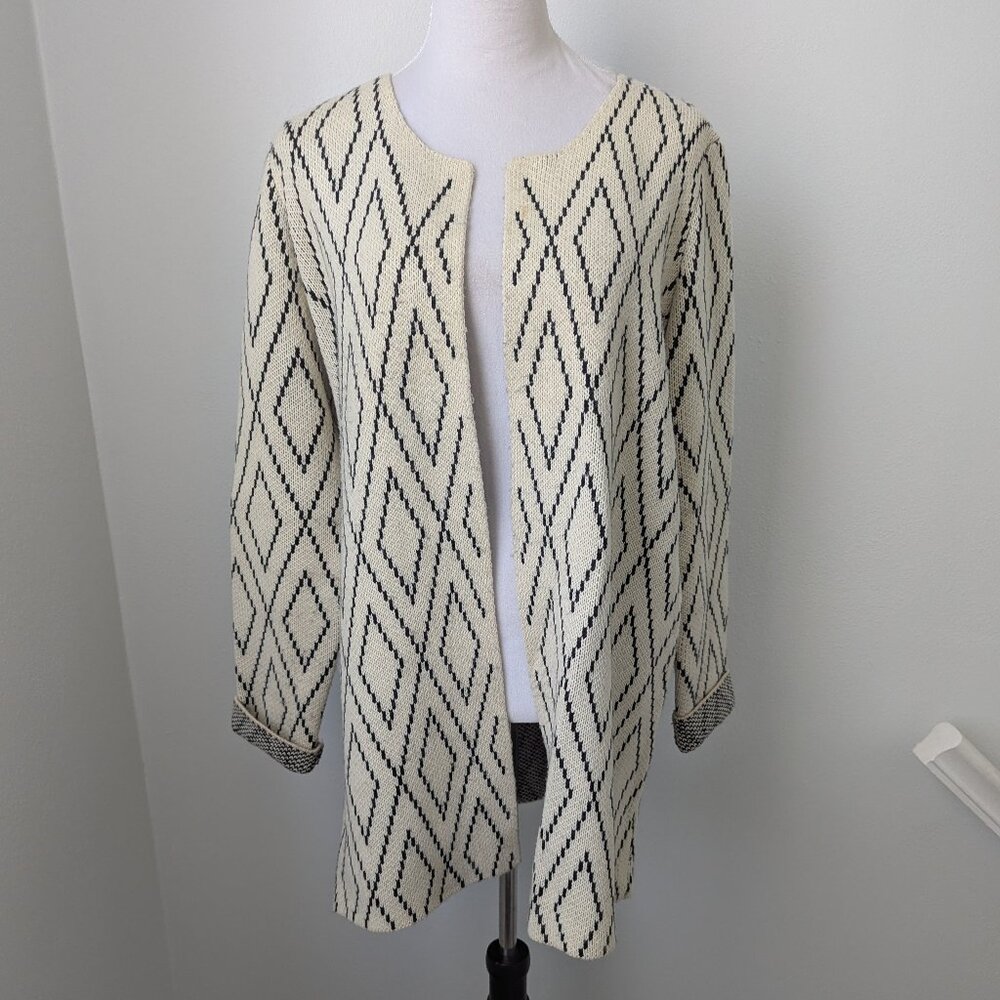 Oliver by Escio Geometric Cream & Black Open Cardigan, XL